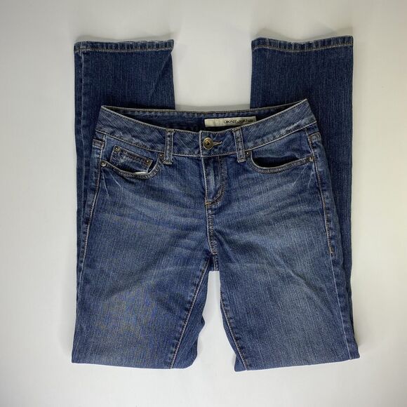 DKNY Boot Cut Jeans Womens 6 Distressed Denim Straight Leg Mid Rise - Picture 2 of 12
